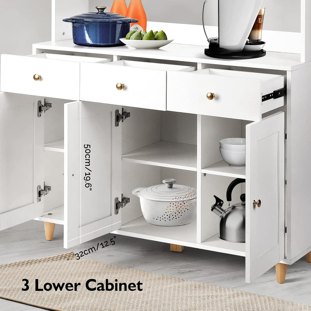 VOWNER Armario Aparador Cocina/Buffet, 100L x 38W x 181H cm, Mueble Auxiliar de Almacenaje, 5 Puertas y 5 Baldas Ajustables, Blanco