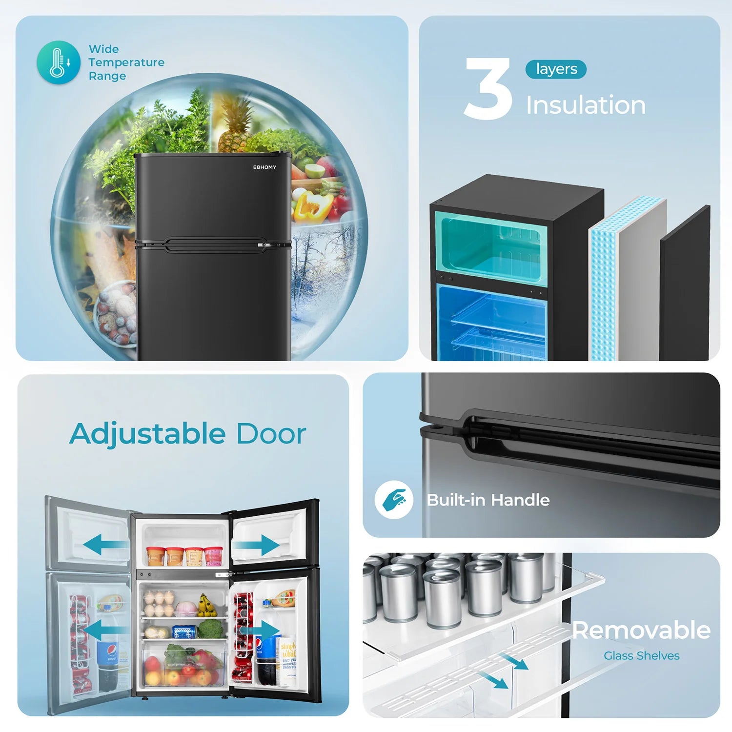 2025 Mini refrigerador EUHOMY de 3,2 pies cúbicos – Empotrable o independiente