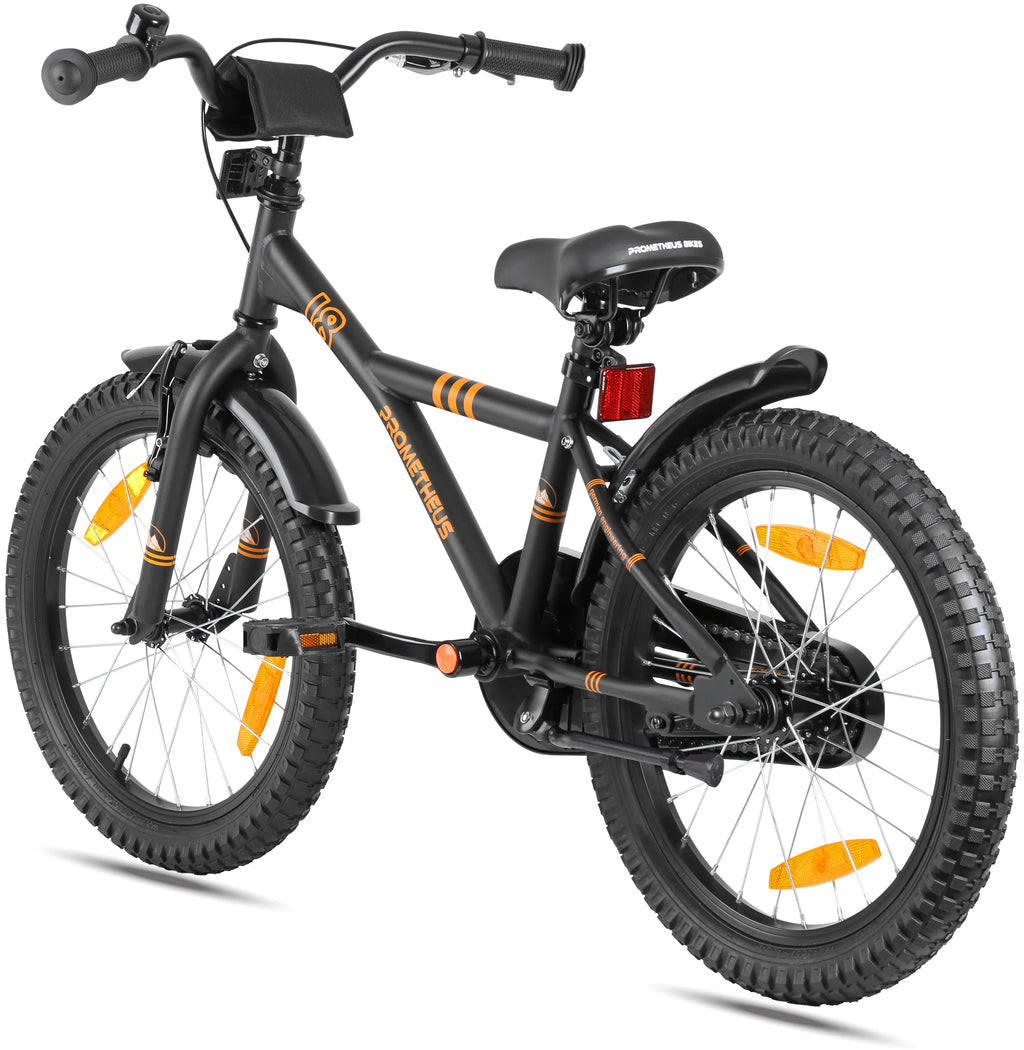 2025 Bicicleta Infantil de 18 Pulgadas. Negro Mate y Naranja. desde 5 Años