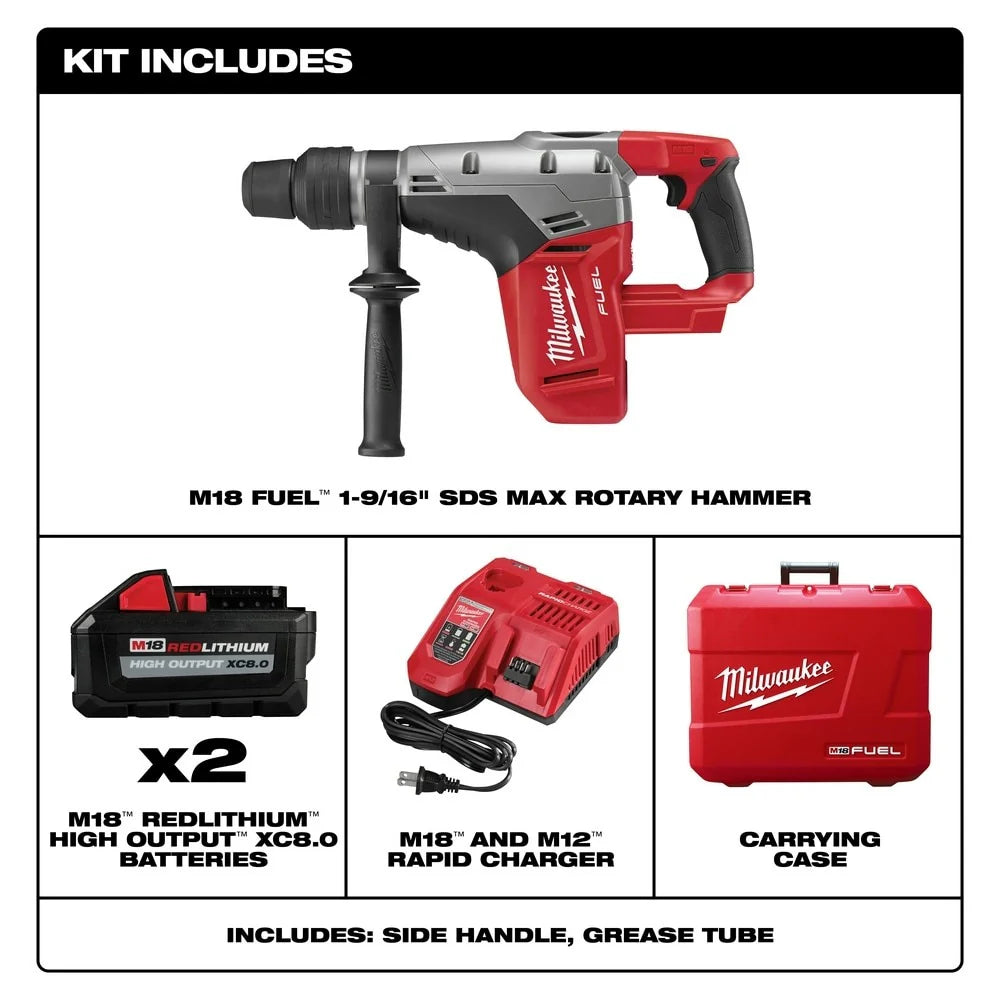 2025 Milwaukee 2717-22HD M18 FUEL Martillo Rotativo SDS Max de 1-9/16 con 2 Baterías