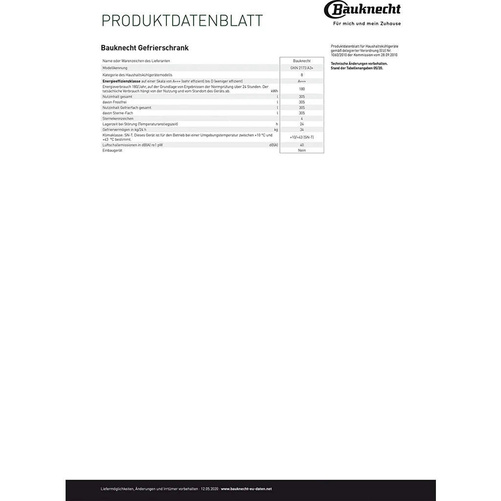 2025 Congelador vertical Bauknecht GKN 2173 A3+ – 309 litros, independiente, clase energética A+++, blanco