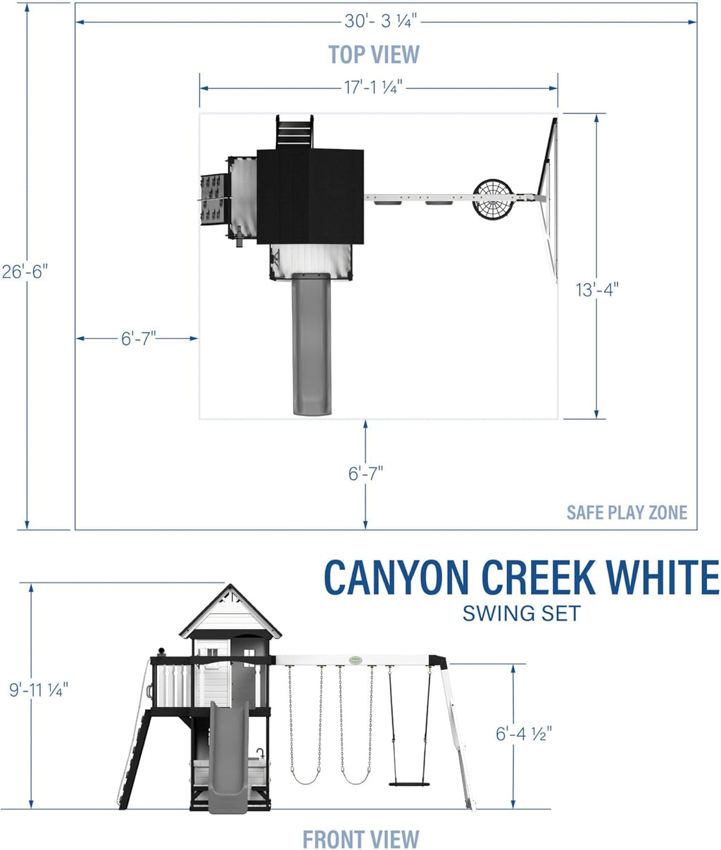 2025 Backyard Discovery Canyon Creek Set de Juego Exterior en Madera de Cedro con Tobogán. Casa en el Árbol. Columpios y Pared de Escalada