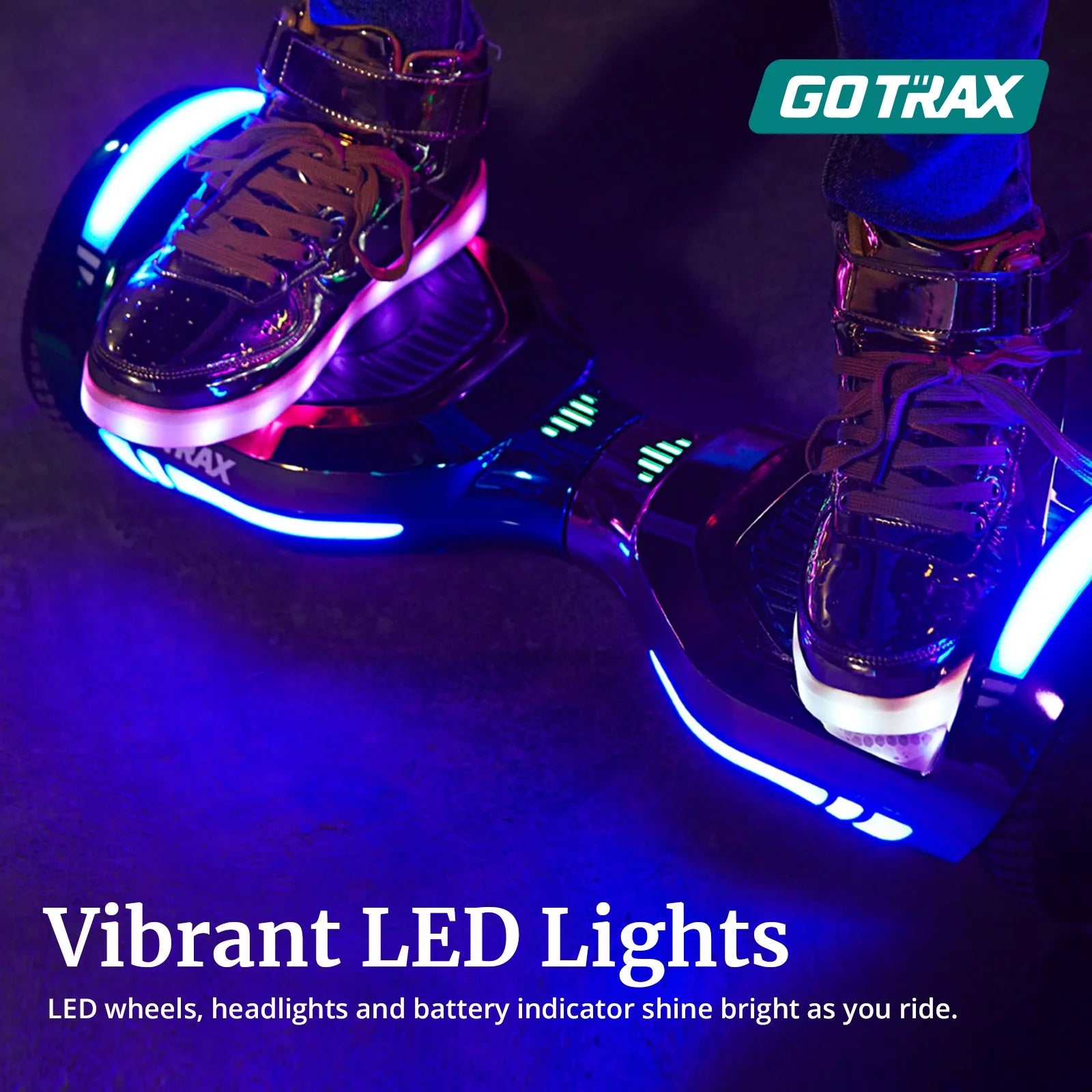 2025 Hoverboard GOTRAX GLIDE PRO con Bluetooth. ruedas de 6.5 pulgadas y luces LED multicolores de 7 colores. scooter autoequilibrado para niños y adultos (20–80 kg). color plateado