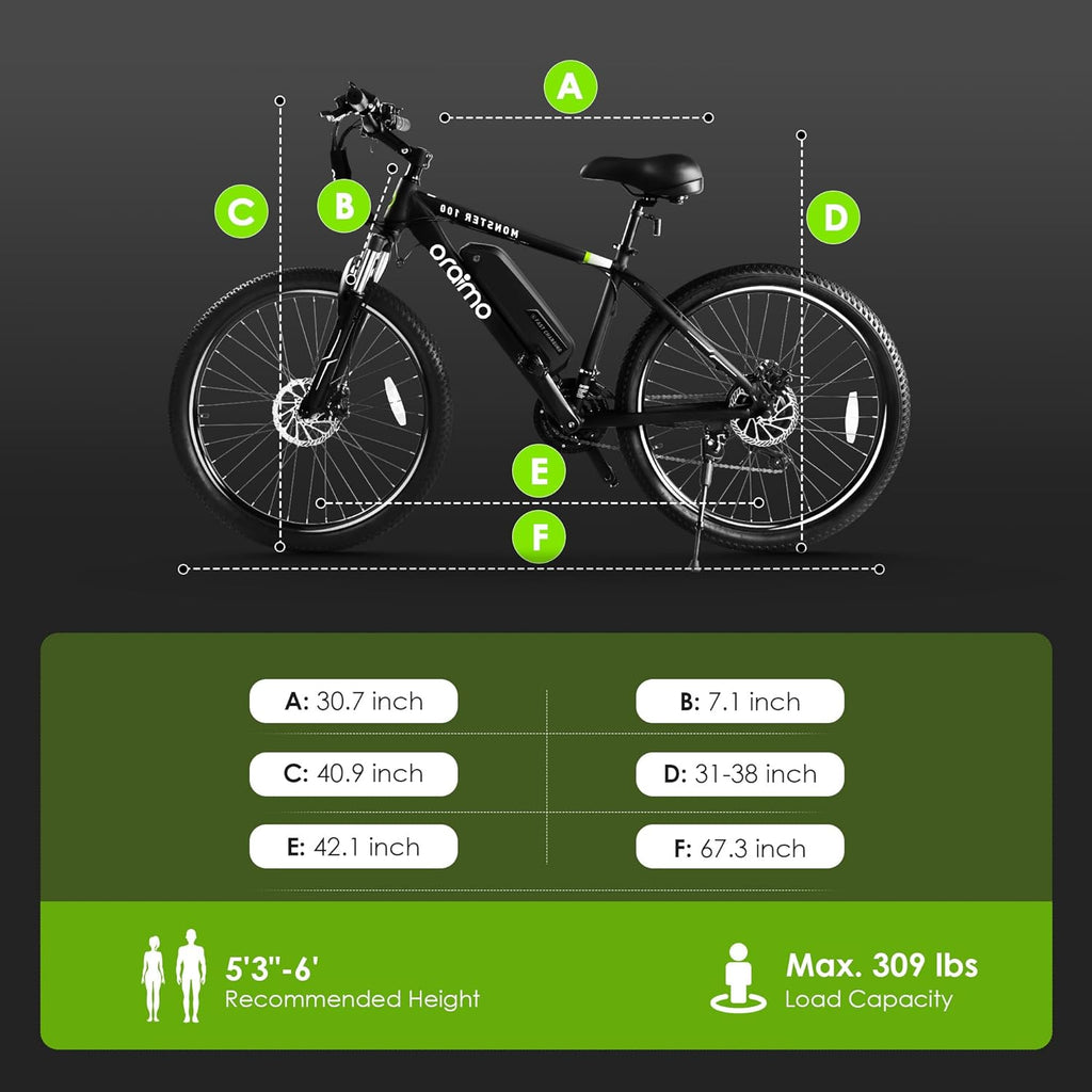 2025 Bicicleta eléctrica todoterreno para adultos Oraimo Monster 100 – Motor BAFANG 350W (pico 500W)