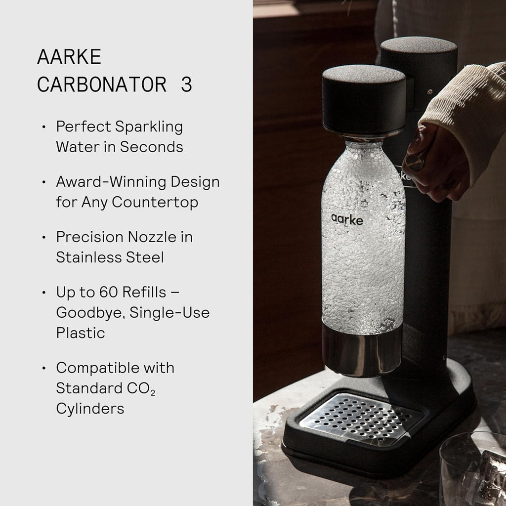 Aarke Carbonator 3, Máquina Gasificadora de Agua en Acero Inoxidable, incluye Dos Botellas (800ml), Acabado en Negro