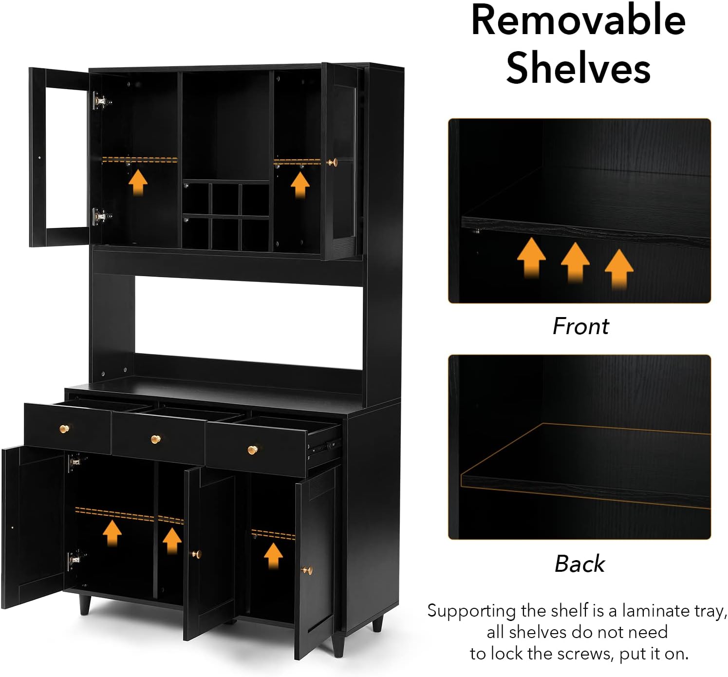 VOWNER Armario Aparador Cocina/Buffet, 100L x 38W x 181H cm, Mueble Auxiliar de Almacenaje, 5 Puertas y 5 Baldas Ajustables, Blanco