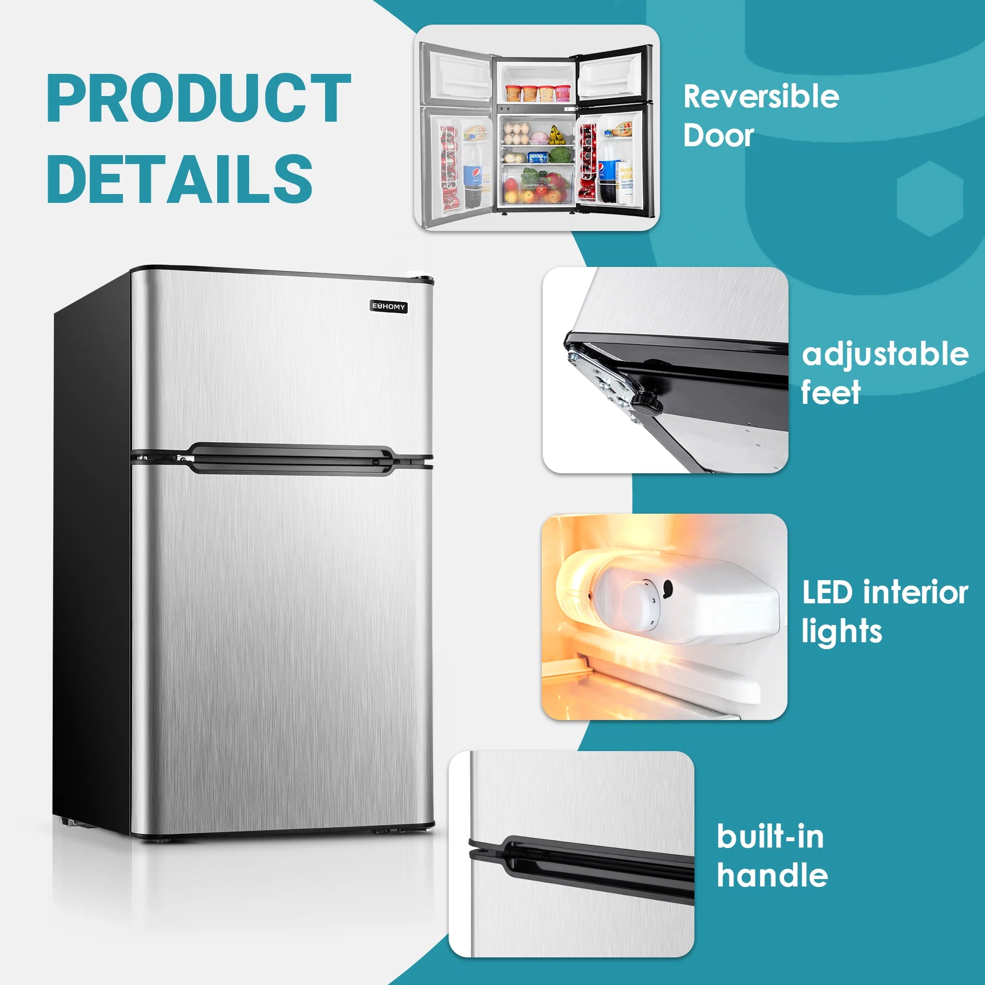 2025 Mini refrigerador EUHOMY de 3,2 pies cúbicos – Empotrable o independiente