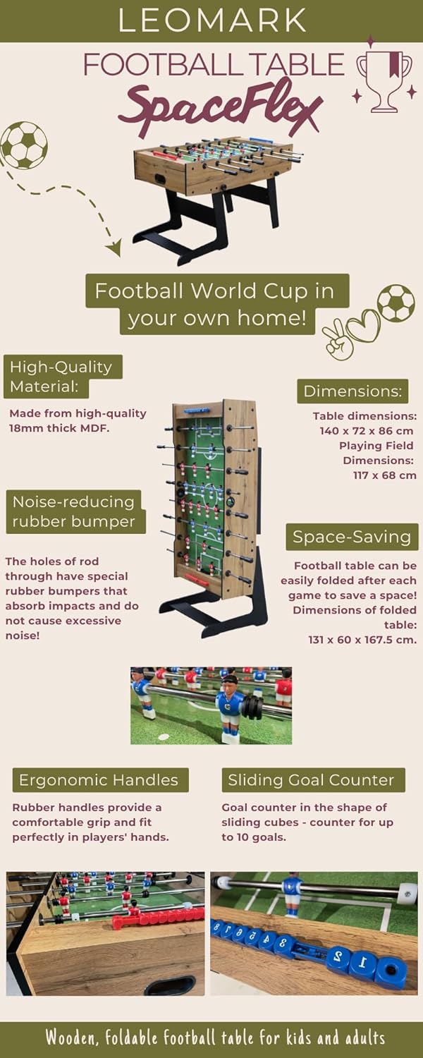 Leomark Mesa de Juegos de Madera para Niños y Adultos | Diversión en Casa o Fiesta Entretenimiento Familiar | Estable, Educativa y Fácil de Montar