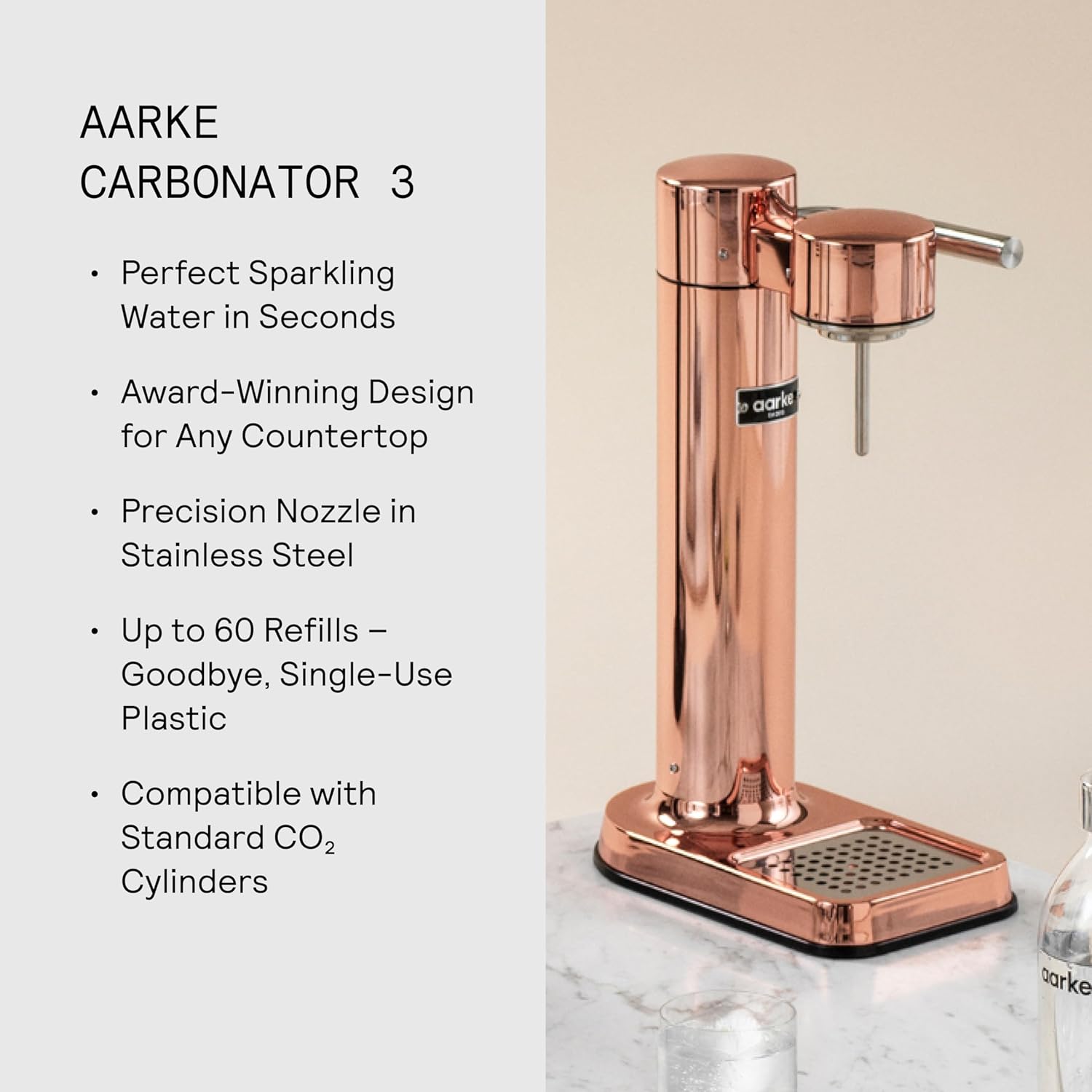 Aarke Carbonator 3, Máquina Gasificadora de Agua en Acero Inoxidable, incluye Dos Botellas (800ml), Acabado en Negro