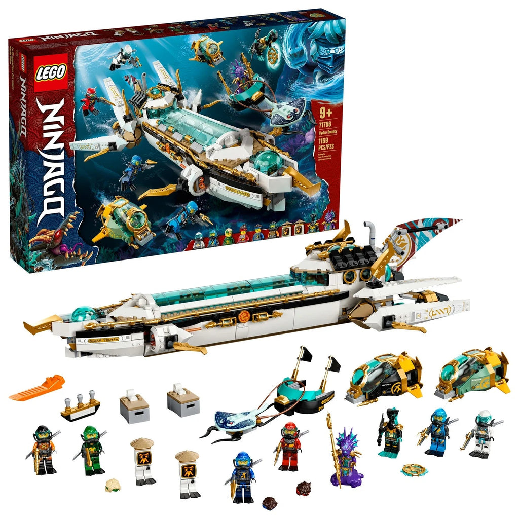 LEGO NINJAGO Hydro Bounty, Set de Construcción de Submarino 71756 con Minifiguras de Kai y Nya, Juguetes Ninja, Regalos para Niños y Niñas a partir de