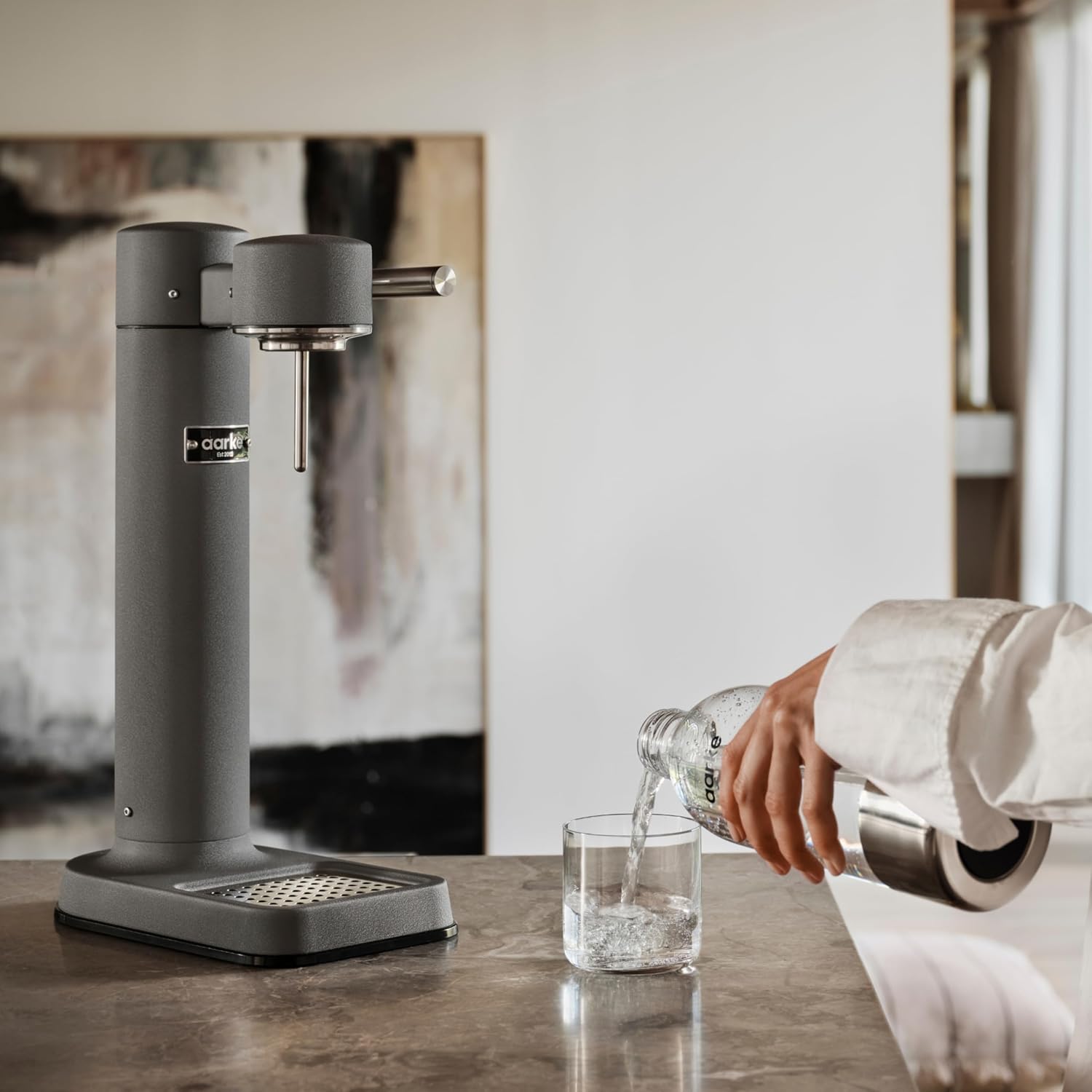 Aarke Carbonator 3, Máquina Gasificadora de Agua en Acero Inoxidable, incluye Dos Botellas (800ml), Acabado en Negro