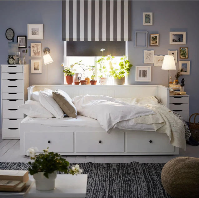 HEMNES Cama tipo diván con 3 espacios de almacenamiento, Blanco, 80x200 cm