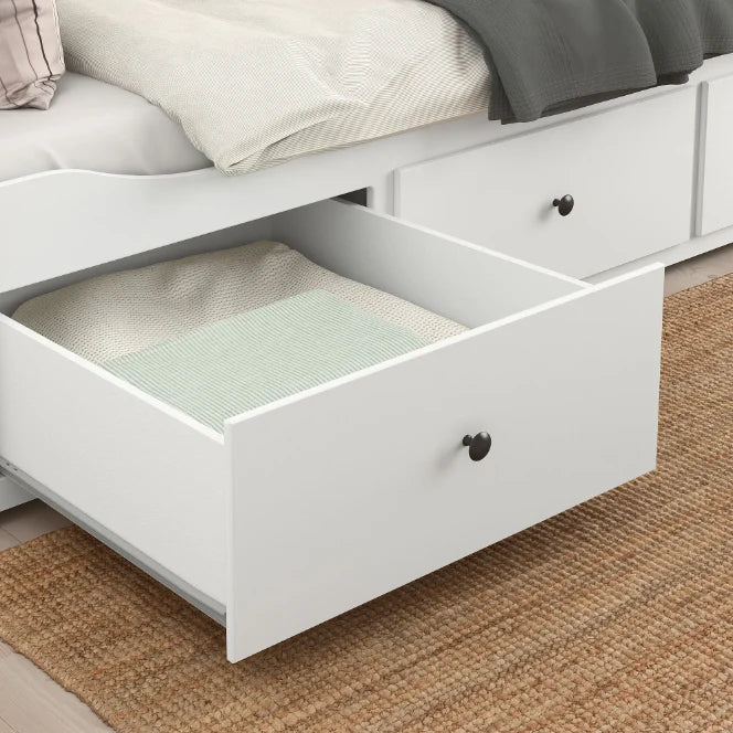 HEMNES Cama tipo diván con 3 espacios de almacenamiento, Blanco, 80x200 cm