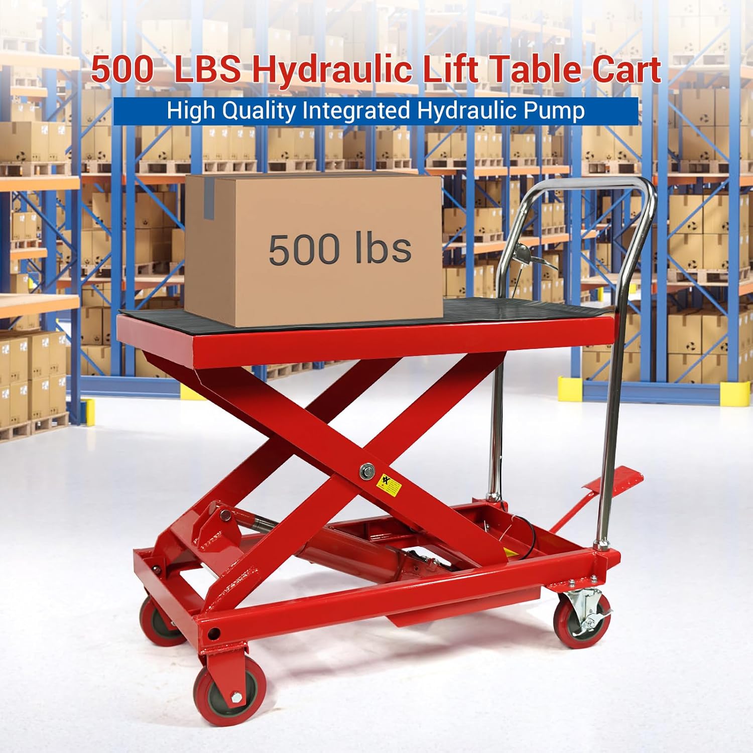 2025 Mesa elevadora hidráulica de tijera doble, capacidad 500 lbs, altura de elevación 30, carrito con 4 ruedas y base antideslizante, para manipulac