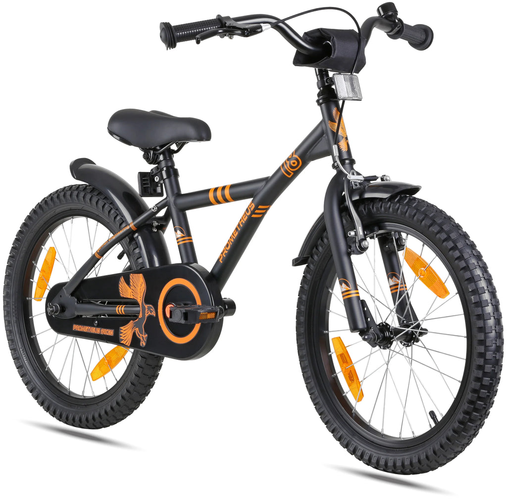 2025 Bicicleta Infantil de 18 Pulgadas. Negro Mate y Naranja. desde 5 Años