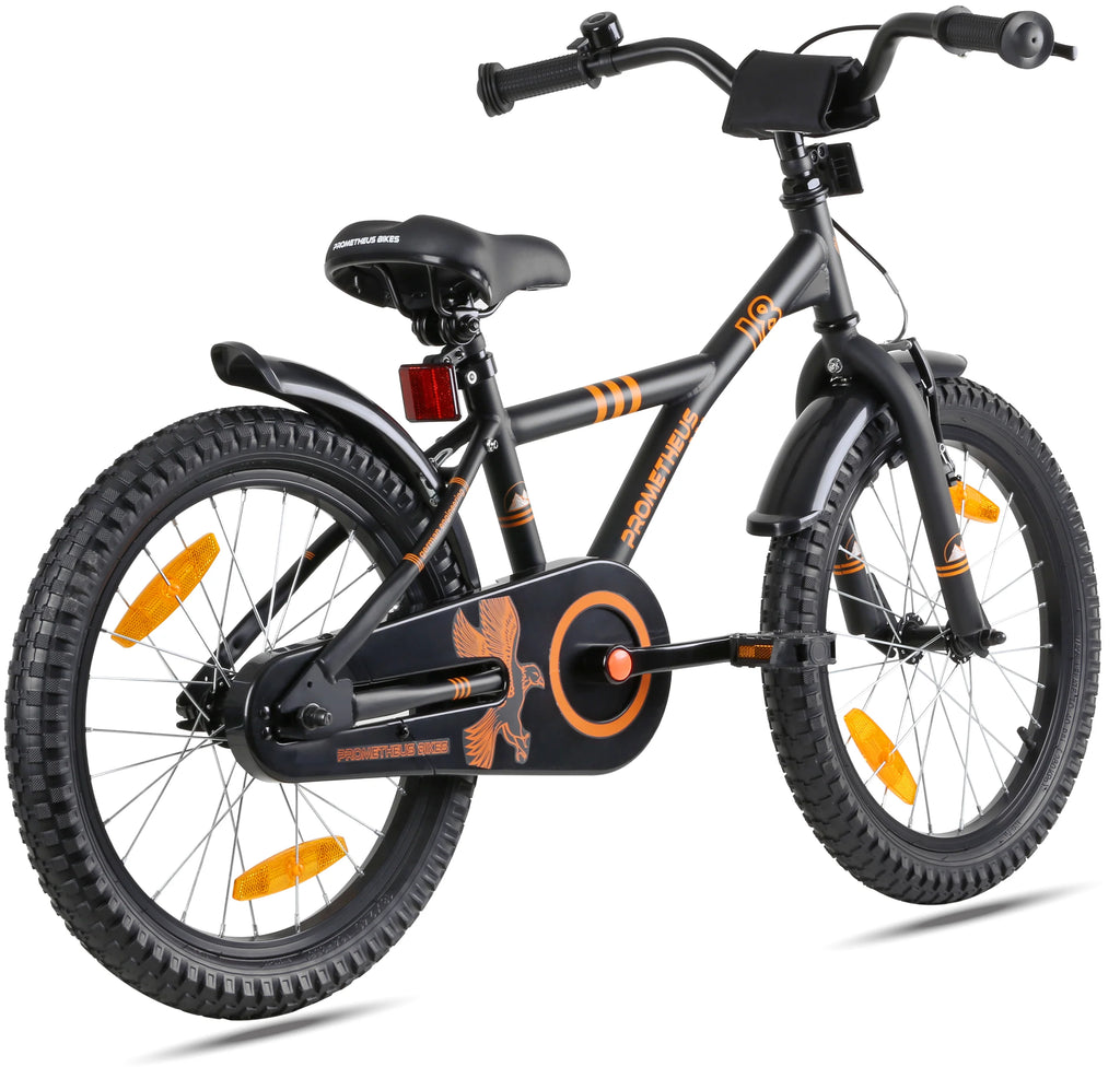 2025 Bicicleta Infantil de 18 Pulgadas. Negro Mate y Naranja. desde 5 Años