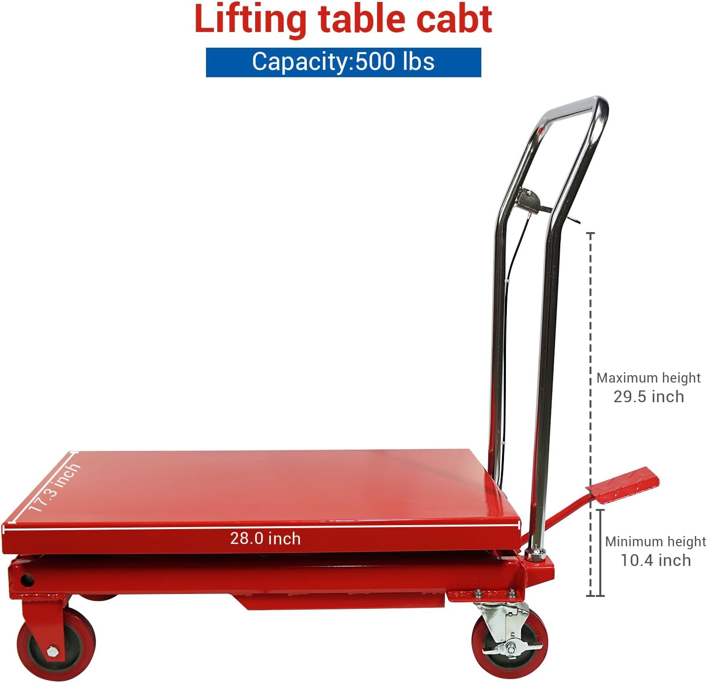 2025 Mesa elevadora hidráulica de tijera doble, capacidad 500 lbs, altura de elevación 30, carrito con 4 ruedas y base antideslizante, para manipulac