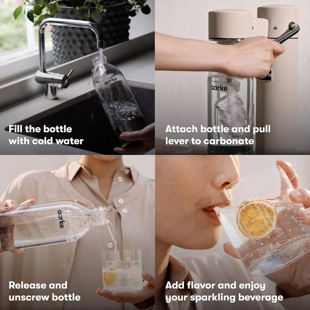 Aarke Carbonator 3, Máquina Gasificadora de Agua en Acero Inoxidable, incluye Dos Botellas (800ml), Acabado en Negro