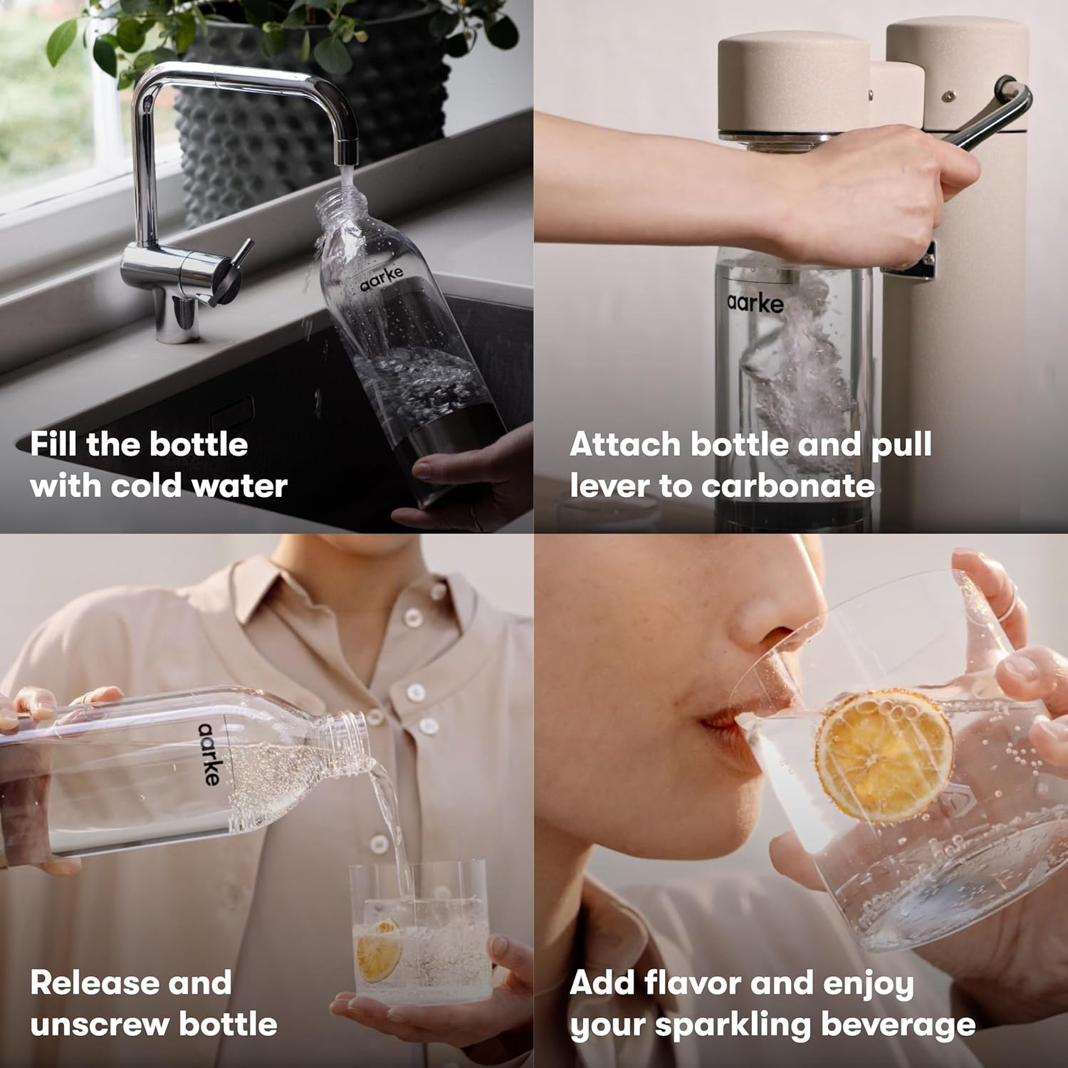 Aarke Carbonator 3, Máquina Gasificadora de Agua en Acero Inoxidable, incluye Dos Botellas (800ml), Acabado en Negro