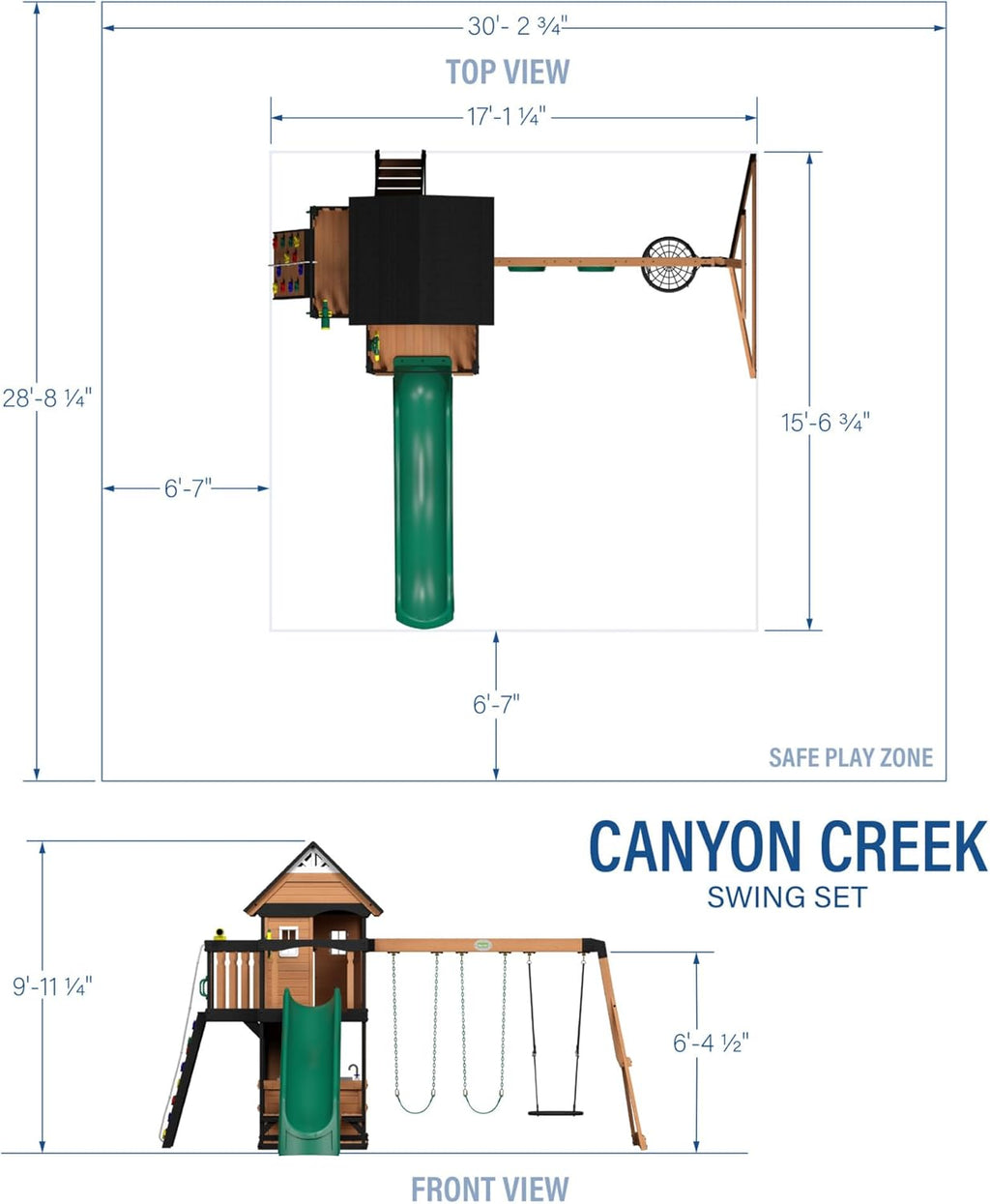 2025 Backyard Discovery Canyon Creek Set de Juego Exterior en Madera de Cedro con Tobogán. Casa en el Árbol. Columpios y Pared de Escalada