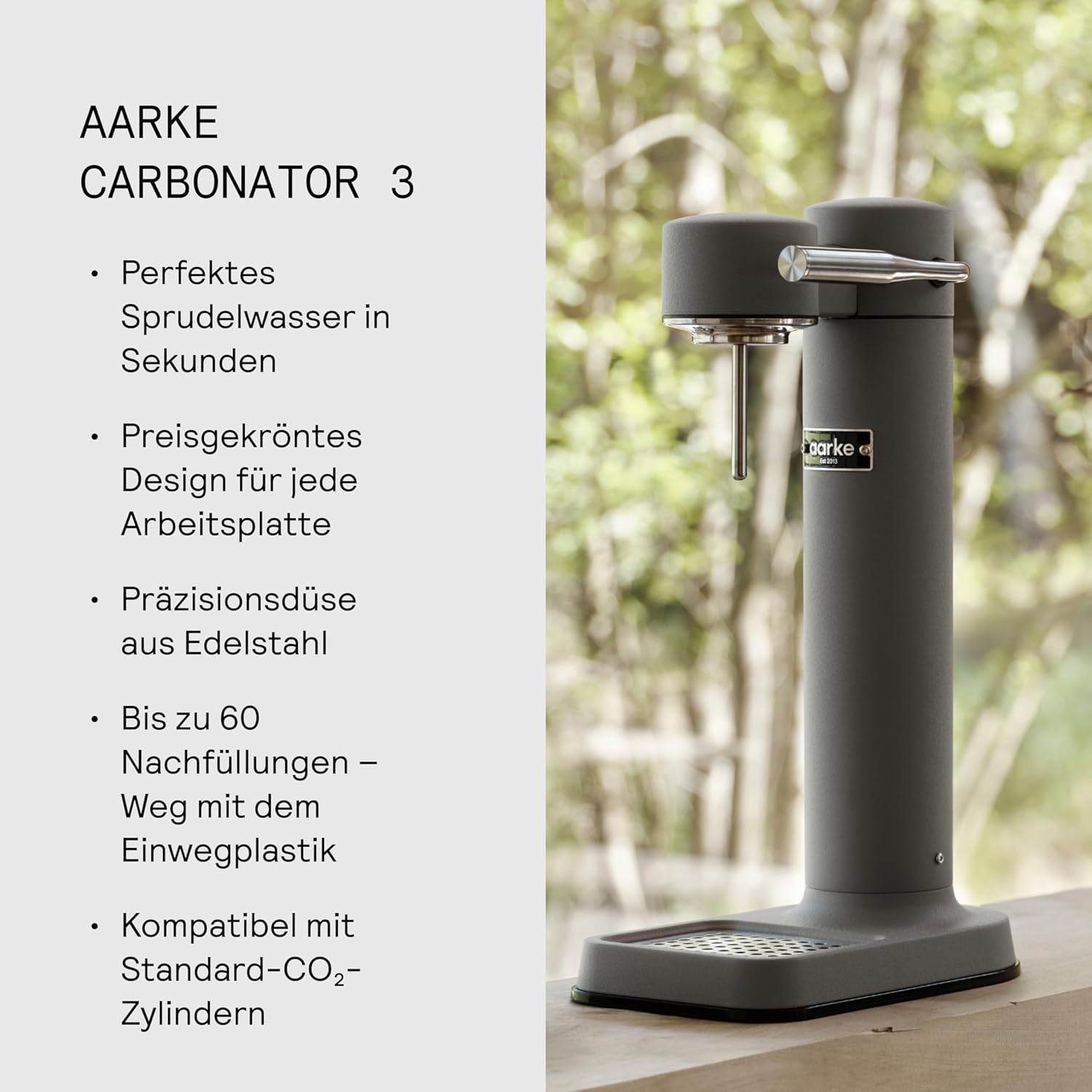 Aarke Carbonator 3, Máquina Gasificadora de Agua en Acero Inoxidable, incluye Dos Botellas (800ml), Acabado en Negro
