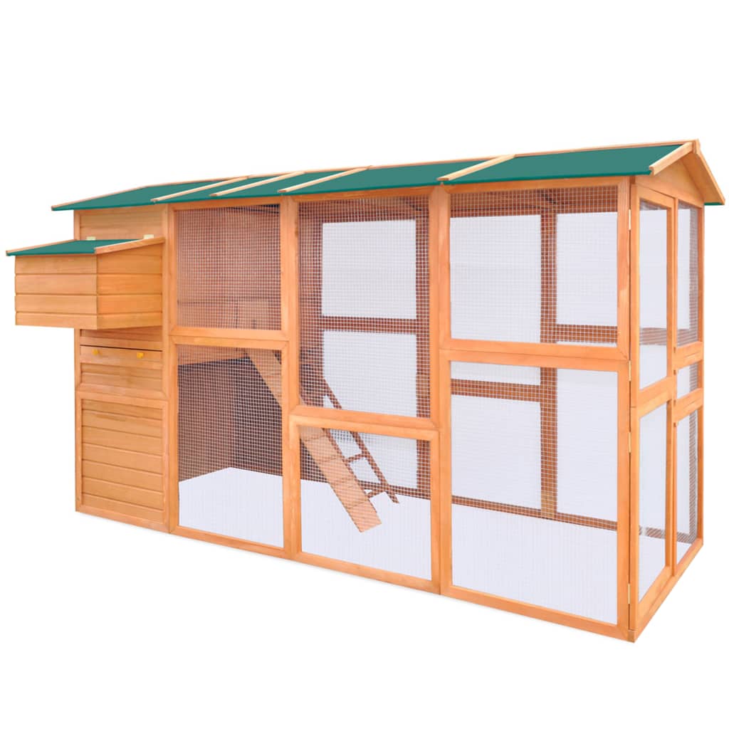 2025 Gallinero de pino 295 x 163 x 170 cm con ponedero y zona de libre recorrido – Color marrón