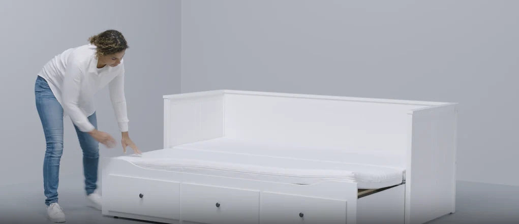 HEMNES Cama tipo diván con 3 espacios de almacenamiento, Blanco, 80x200 cm