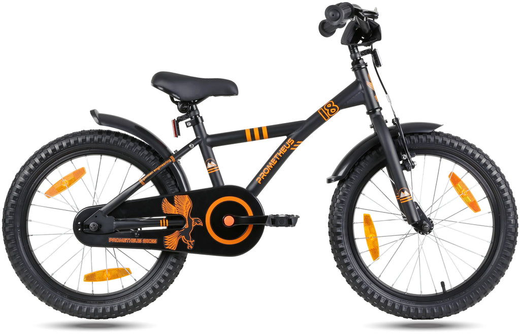 2025 Bicicleta Infantil de 18 Pulgadas. Negro Mate y Naranja. desde 5 Años