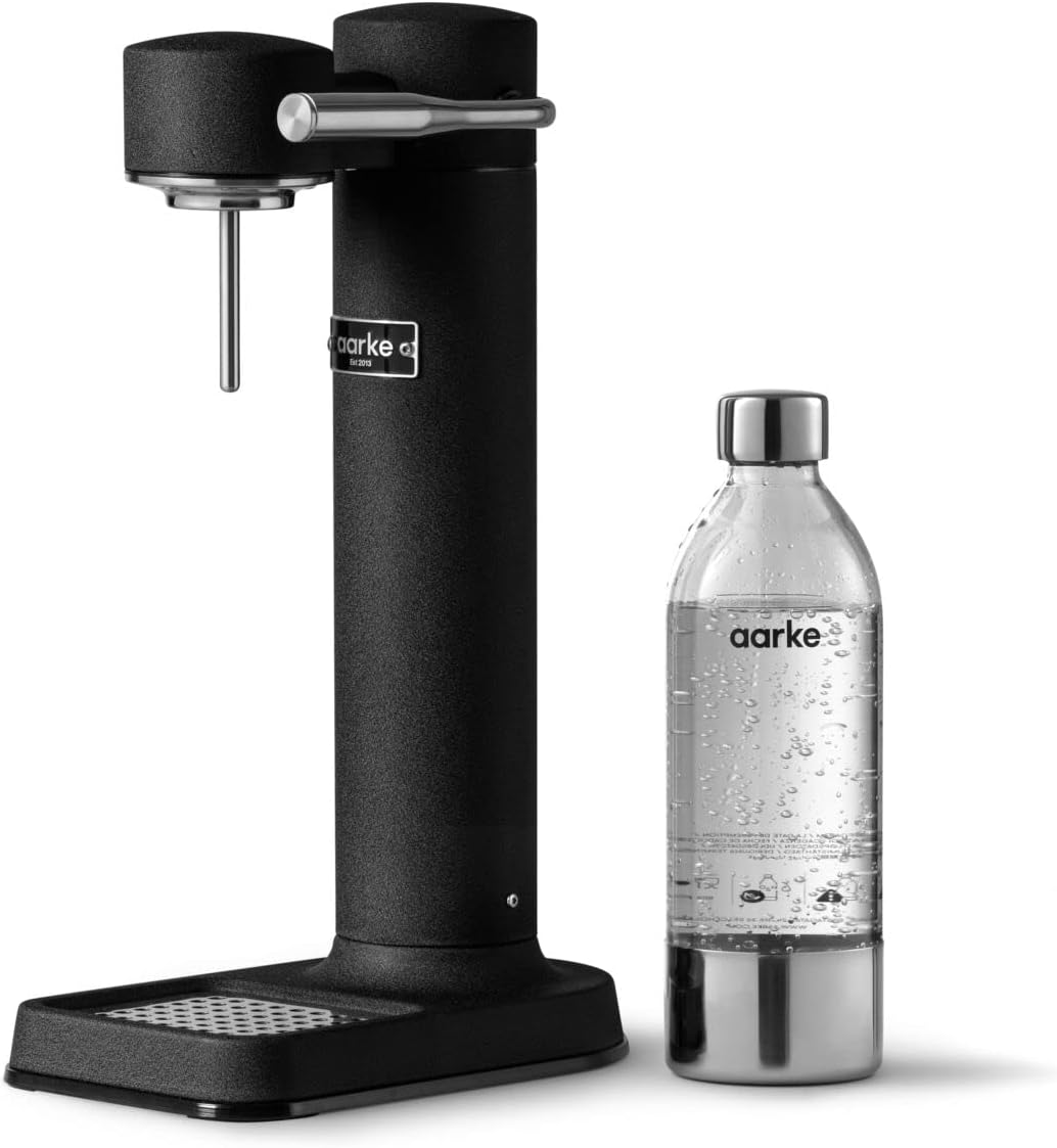 Aarke Carbonator 3, Máquina Gasificadora de Agua en Acero Inoxidable, incluye Dos Botellas (800ml), Acabado en Negro