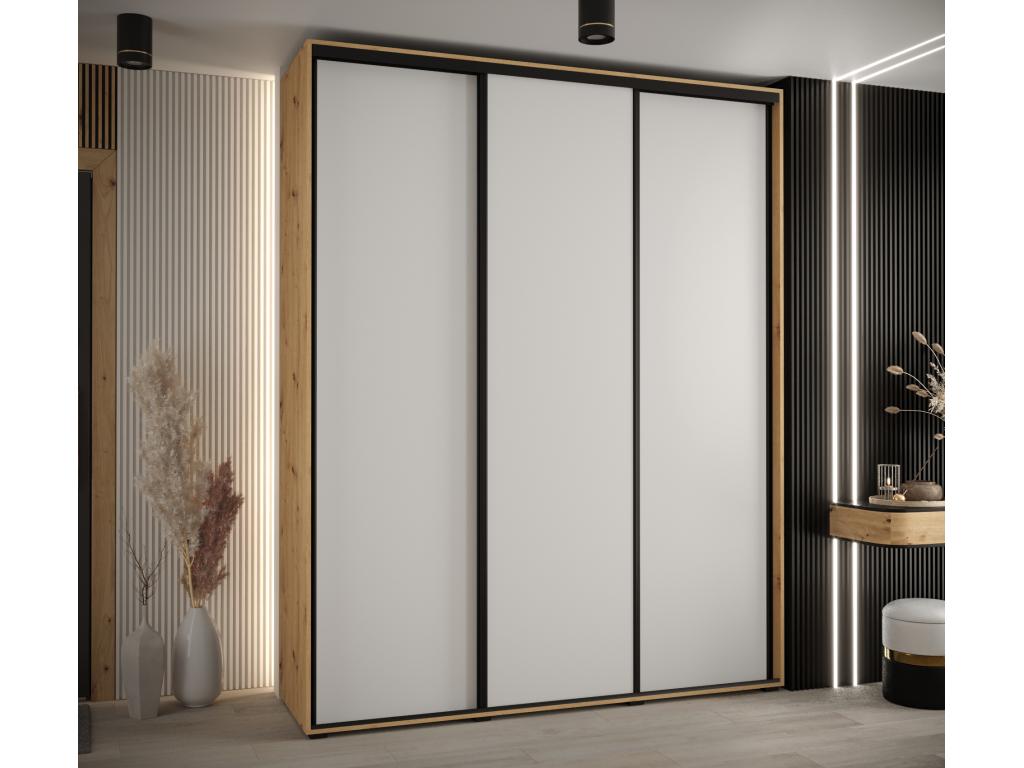 Armario con puertas correderas Dimensiones 240/195/48 cm 3 puertas Mobilifacile/Blanco/Negro zb3436241