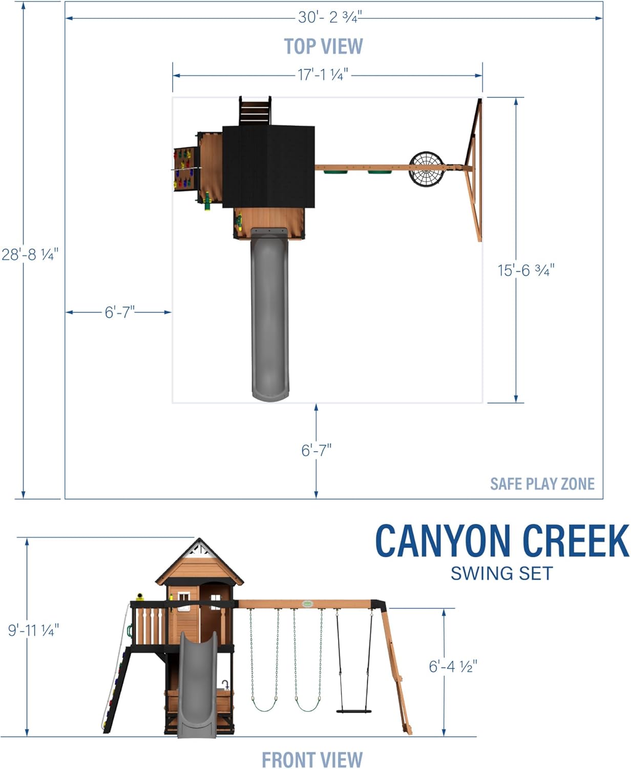 2025 Backyard Discovery Canyon Creek Set de Juego Exterior en Madera de Cedro con Tobogán. Casa en el Árbol. Columpios y Pared de Escalada