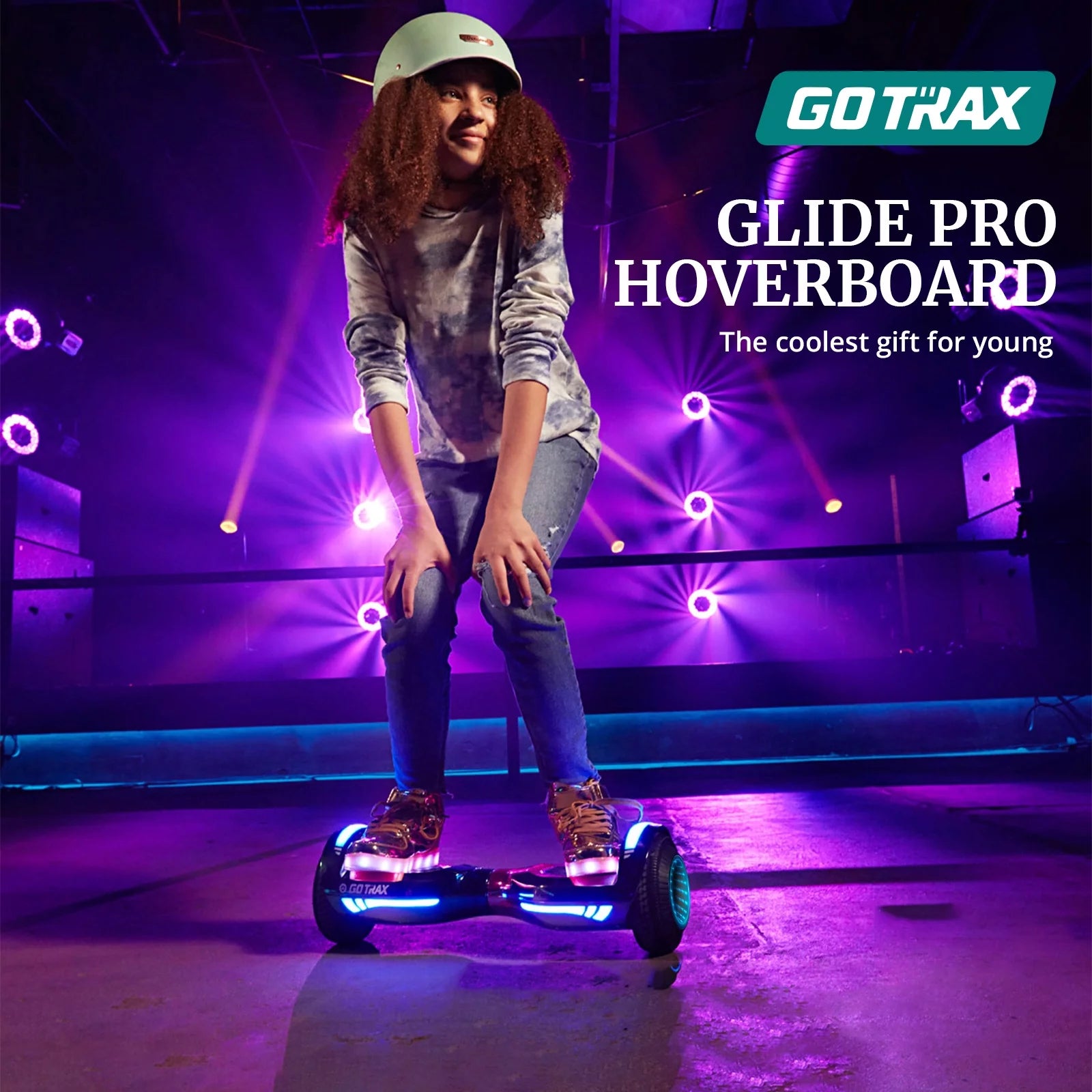 2025 Hoverboard GOTRAX GLIDE PRO con Bluetooth. ruedas de 6.5 pulgadas y luces LED multicolores de 7 colores. scooter autoequilibrado para niños y adultos (20–80 kg). color plateado