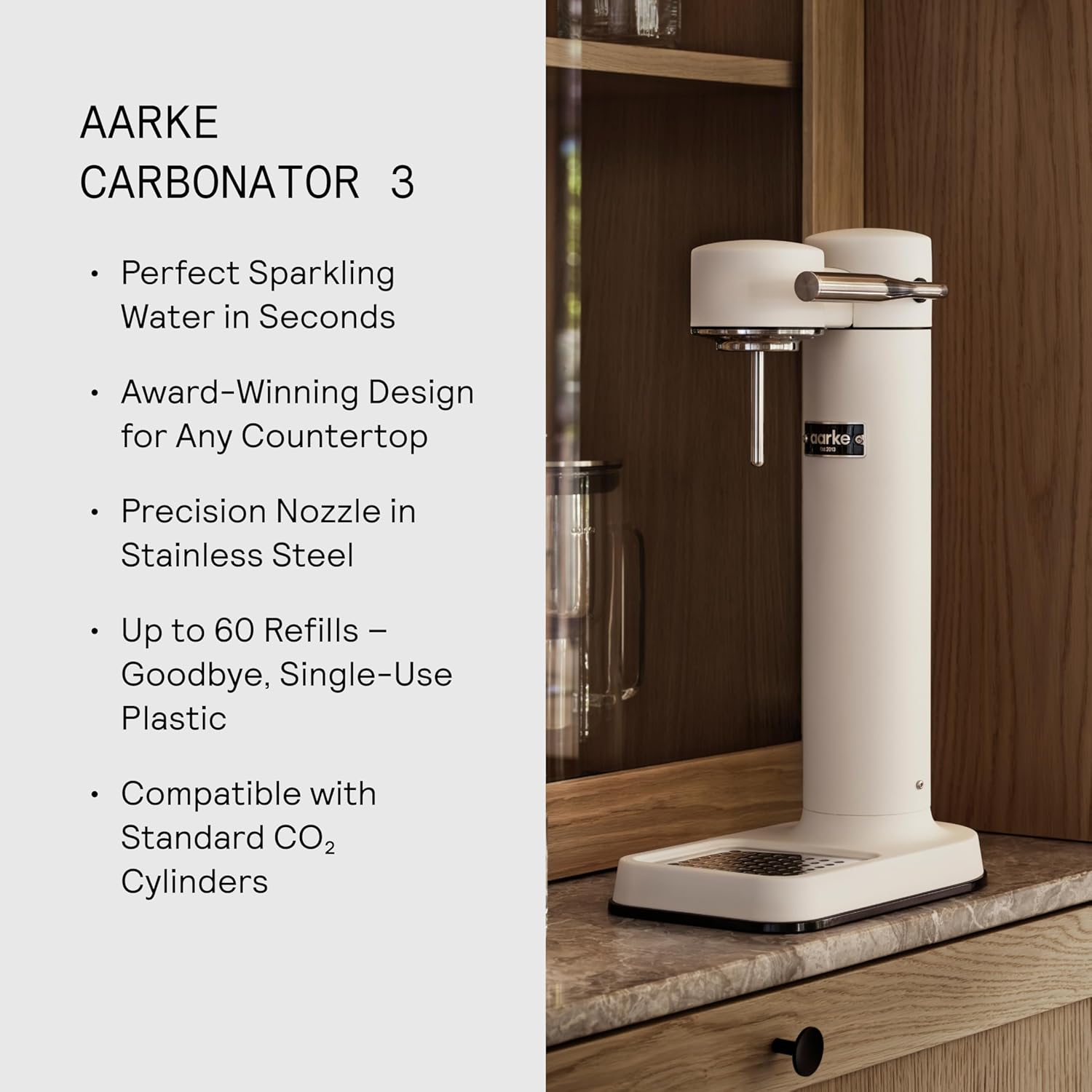 Aarke Carbonator 3, Máquina Gasificadora de Agua en Acero Inoxidable, incluye Dos Botellas (800ml), Acabado en Negro