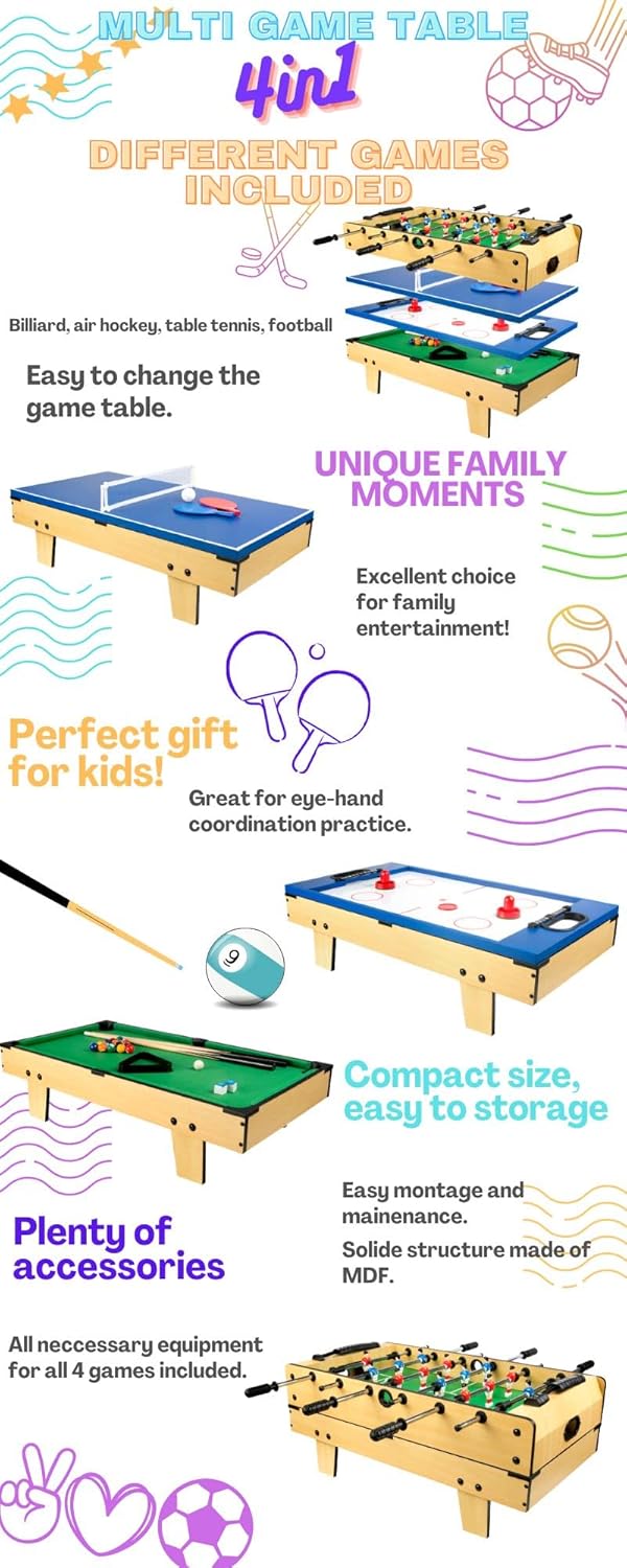 Leomark Mesa de Juegos de Madera para Niños y Adultos | Diversión en Casa o Fiesta Entretenimiento Familiar | Estable, Educativa y Fácil de Montar