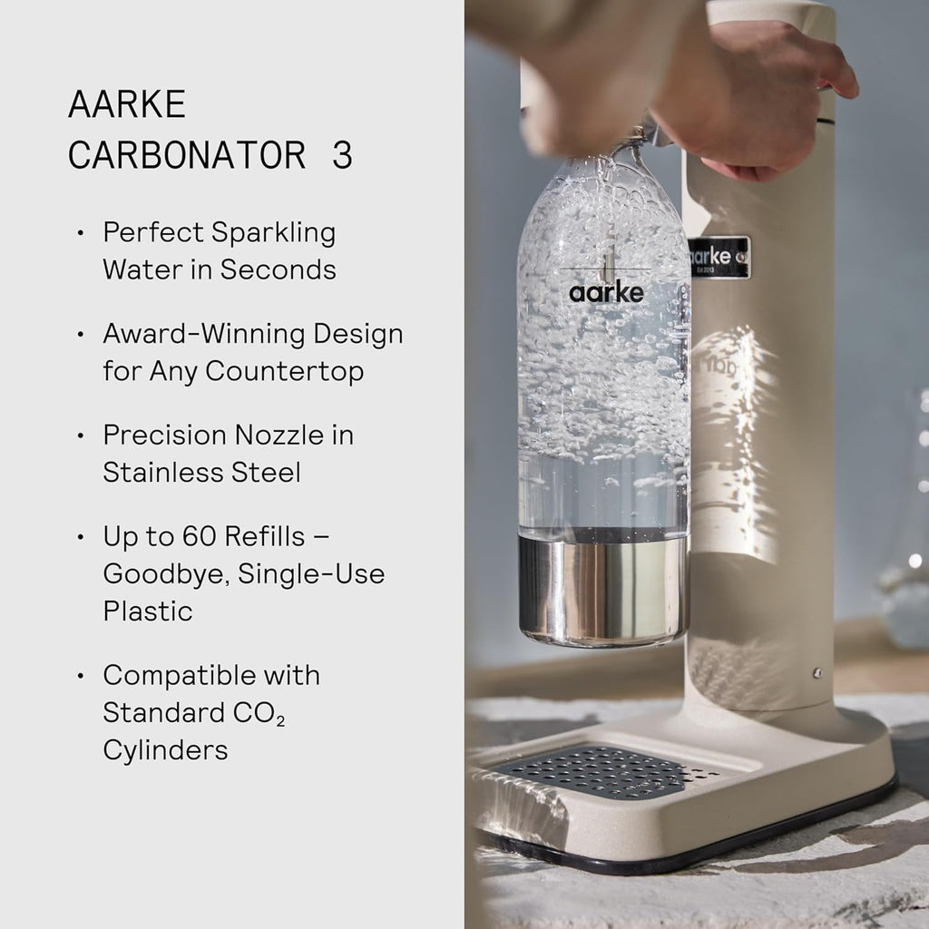 Aarke Carbonator 3, Máquina Gasificadora de Agua en Acero Inoxidable, incluye Dos Botellas (800ml), Acabado en Negro
