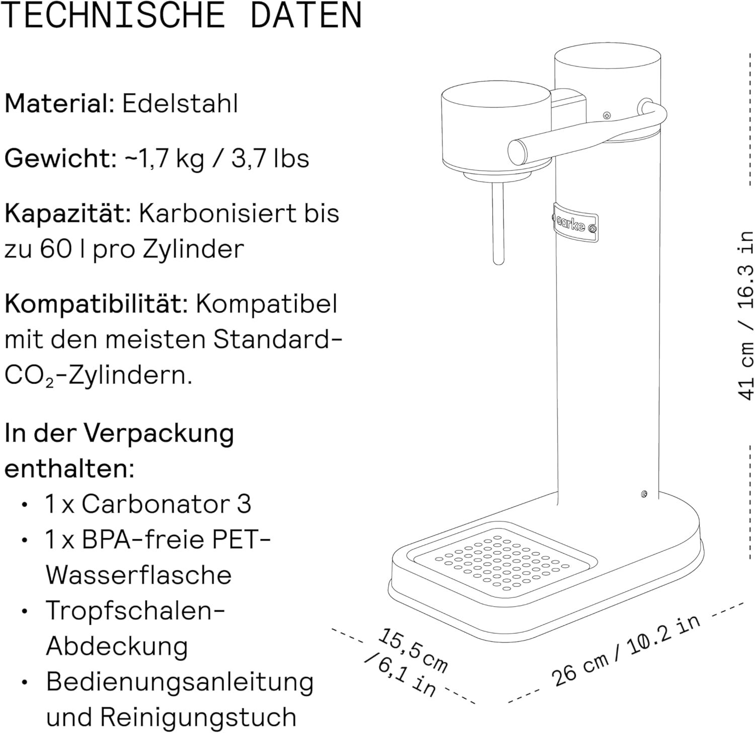 Aarke Carbonator 3, Máquina Gasificadora de Agua en Acero Inoxidable, incluye Dos Botellas (800ml), Acabado en Negro