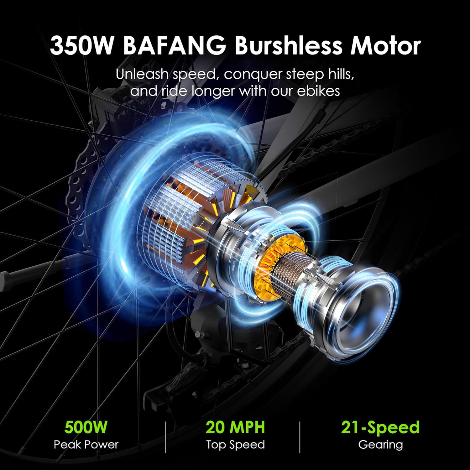 2025 Bicicleta eléctrica todoterreno para adultos Oraimo Monster 100 – Motor BAFANG 350W (pico 500W)