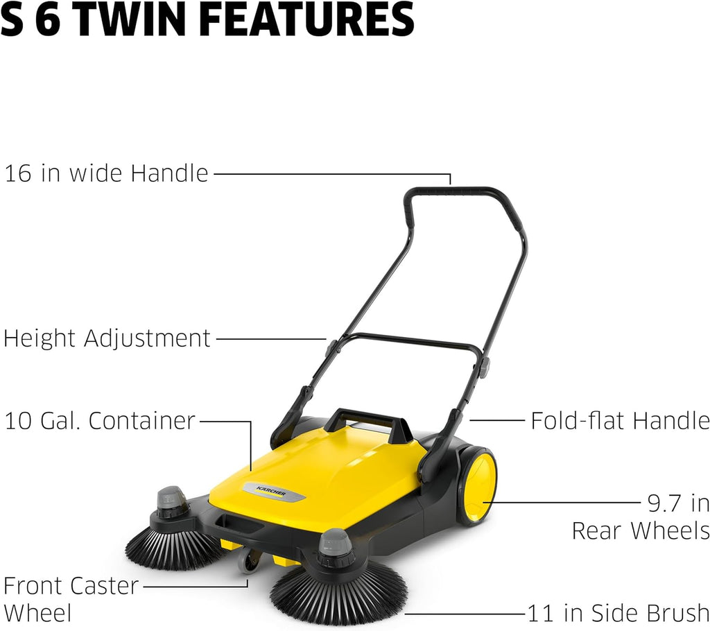 2025 Barredora Manual S 6 Twin para Exteriores – Capacidad de 10 Galones – Ancho de Barrido de 33.9″ – Barrido de hasta 32.300 Pies Cuadrados por Hora