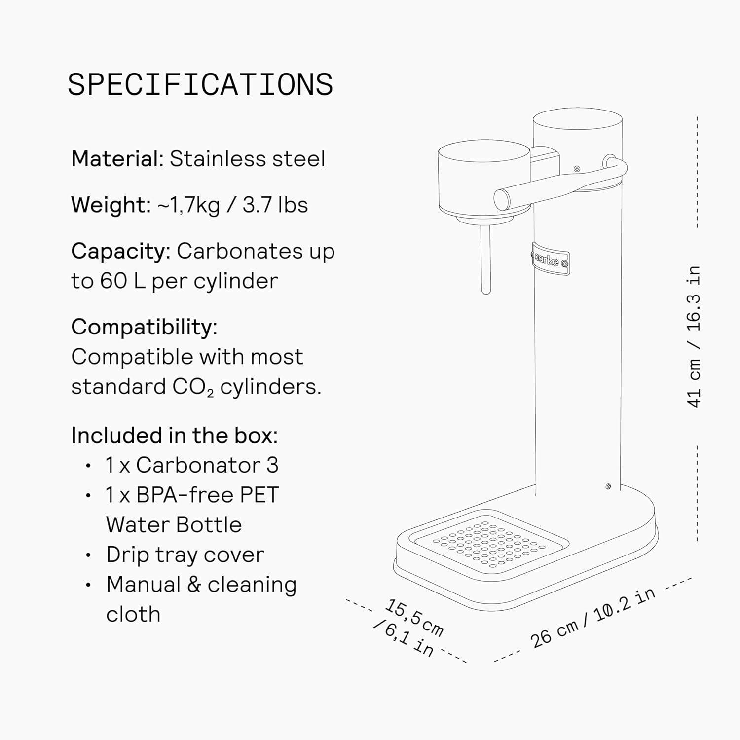 Aarke Carbonator 3, Máquina Gasificadora de Agua en Acero Inoxidable, incluye Dos Botellas (800ml), Acabado en Negro