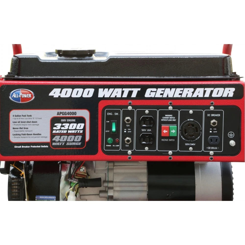 Generador All Power de 4000 vatios APGG4000, generador portátil de 4000W para respaldo de energía en el hogar, RV, restauración tras huracanes, certif
