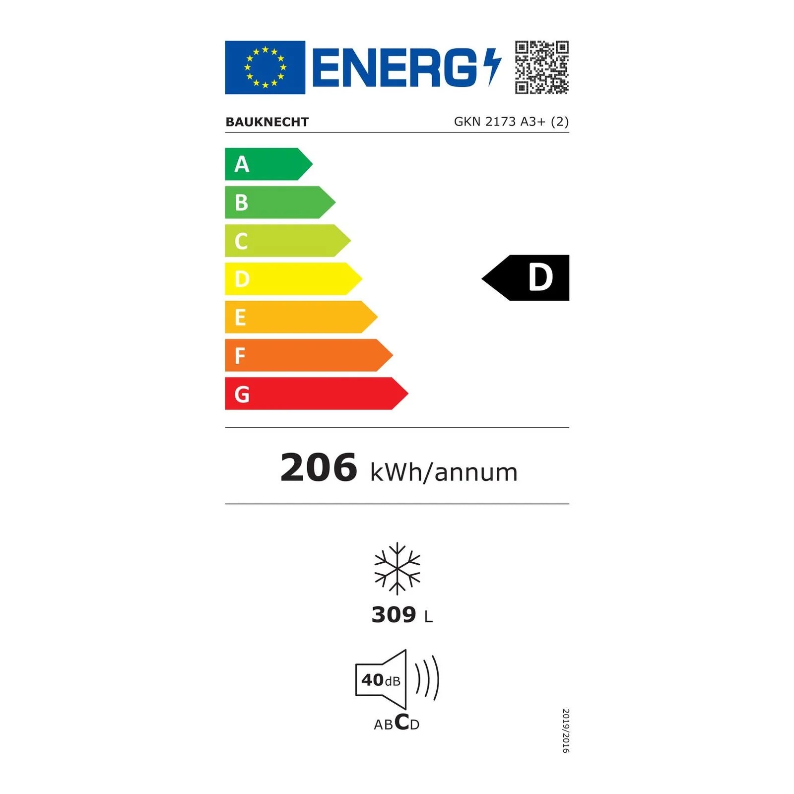 2025 Congelador vertical Bauknecht GKN 2173 A3+ – 309 litros, independiente, clase energética A+++, blanco