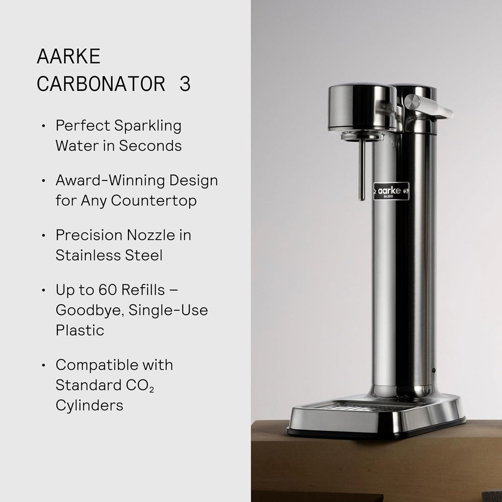 Aarke Carbonator 3, Máquina Gasificadora de Agua en Acero Inoxidable, incluye Dos Botellas (800ml), Acabado en Negro