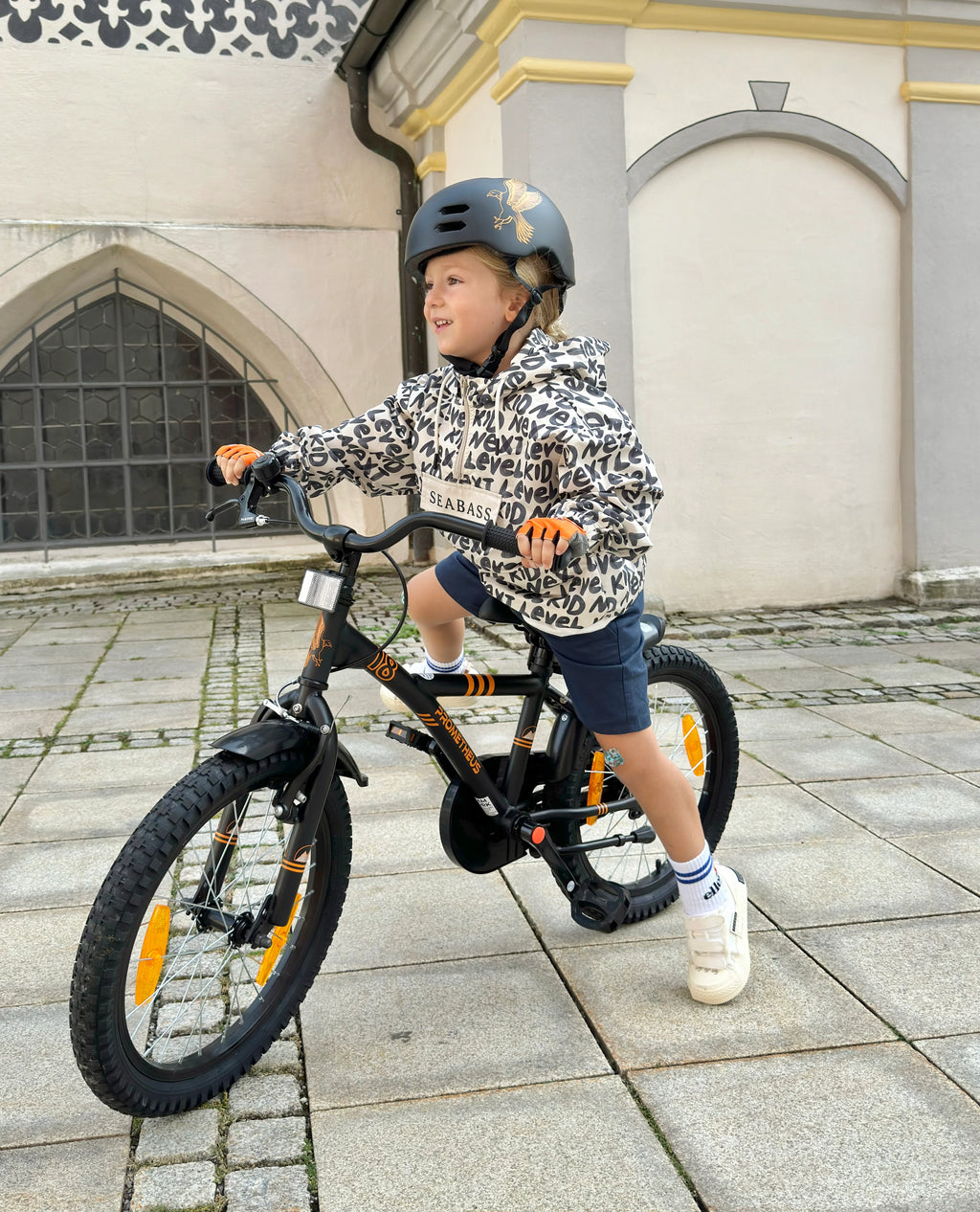 2025 Bicicleta Infantil de 18 Pulgadas. Negro Mate y Naranja. desde 5 Años