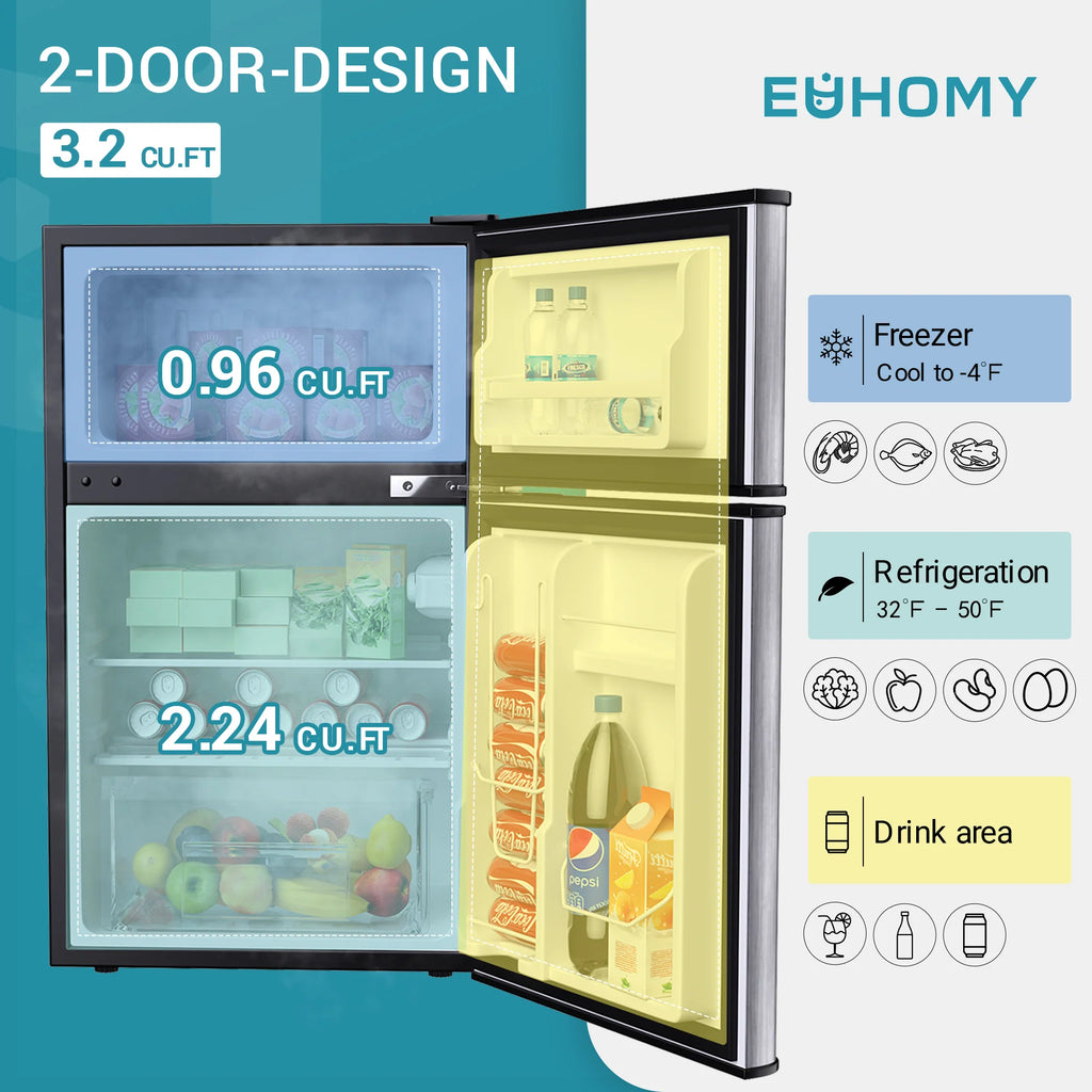 2025 Mini refrigerador EUHOMY de 3,2 pies cúbicos – Empotrable o independiente