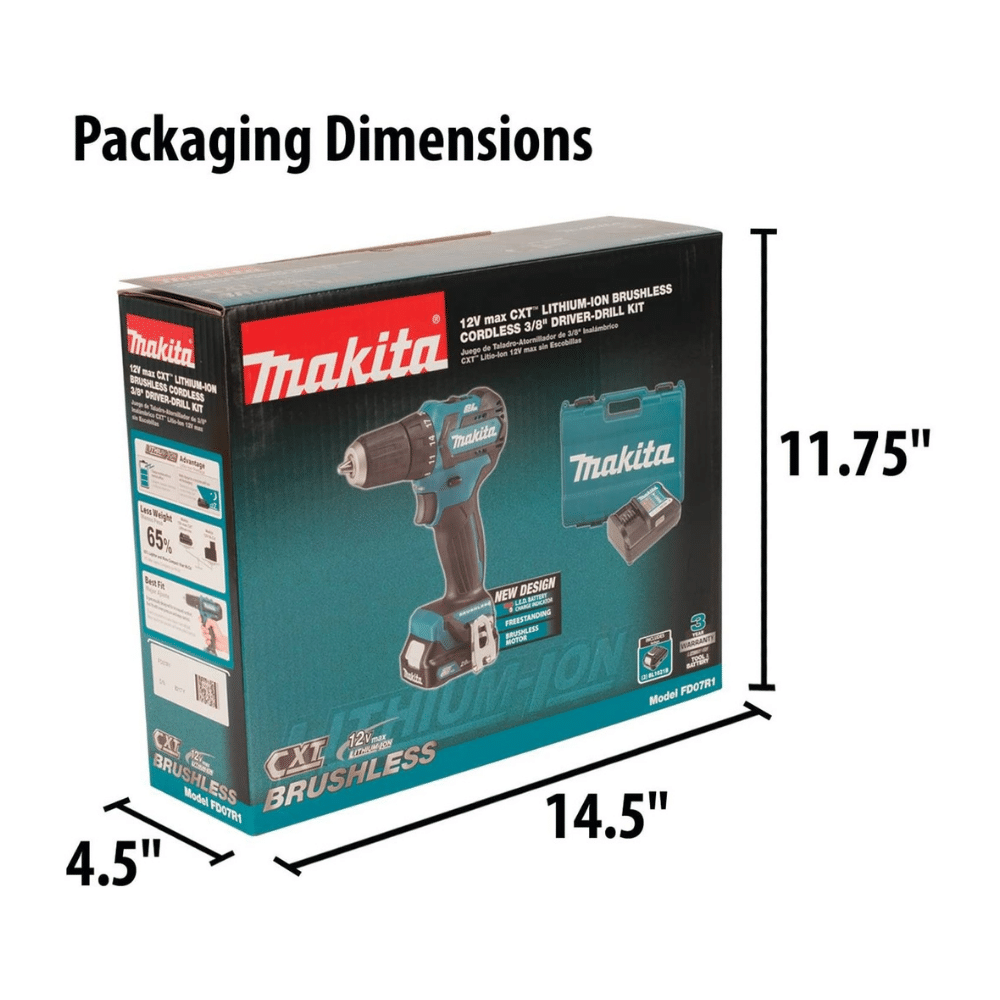 2025 Kit de Taladro-Atornillador Cordless Makita FD07R1 12V MAX CXT con Motor sin Carbón. 3/8 Pulgadas